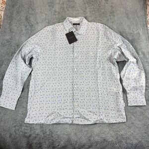 Ted Baker London Linen Geo Print Shirt Light Blue‎ Size XL Mens Button Down